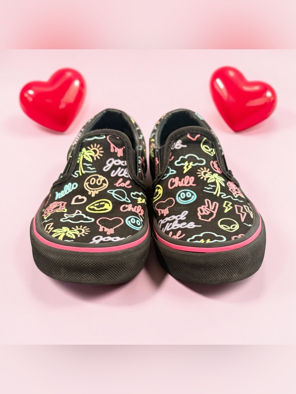 Girls Slip-On Vans  with Neon Doodle Print